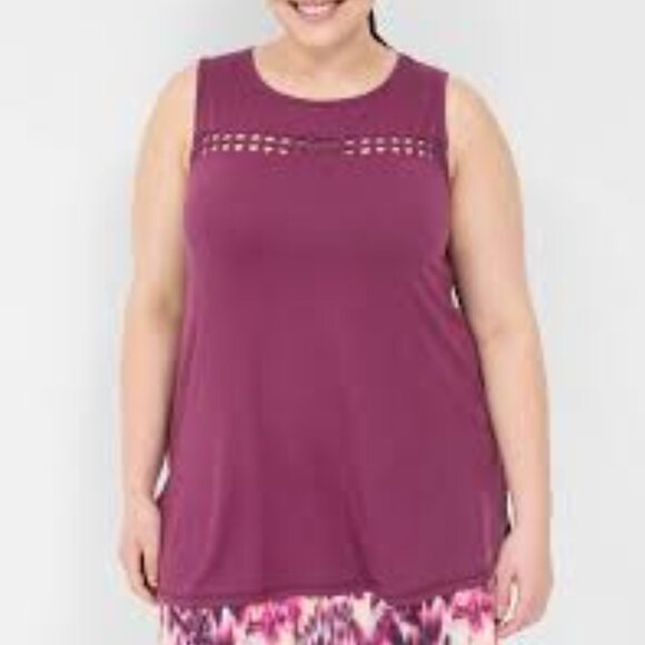 LIVI Lane Bryant Crew-Neck Dark Purple Macrame Tank Top Tunic Shirt  Size 14/16 - Picture 1 of 12
